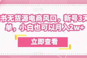 众狼电商余文小红书无货源电商风口，新号3天破首单，小白也可以月入2W+