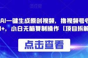 0投入，AI一键生成原创视频，撸视频号收益日入100+，小白无脑复制操作【项目拆解