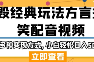 毁经典玩法方言搞笑配音视频，多种变现方式，小白轻松日入500+！