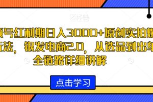 视频号红利期日入3000+原创实拍爆款玩法，银发电商2.0，从选品到出单全链路详细讲解【揭秘】