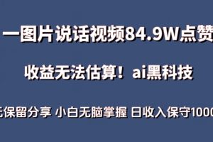 一图片说话视频84.9W点赞，收益无法估算，AI赛道蓝海项目，小白无脑掌握日收入保守1000+【揭秘】